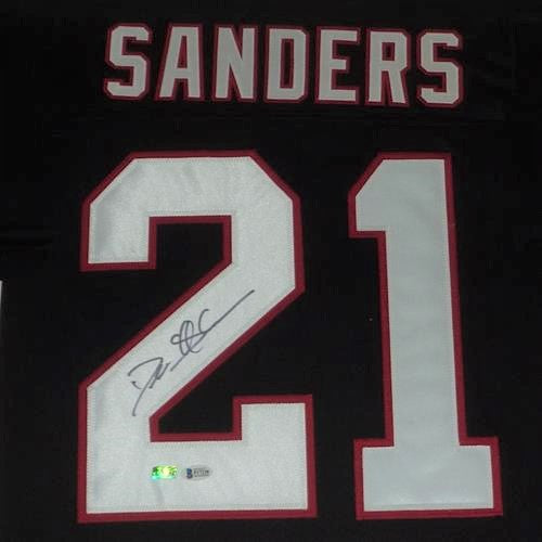 Deion Sanders Autographed Atlanta Falcons (Black #21) Deluxe Framed Jersey - Beckett