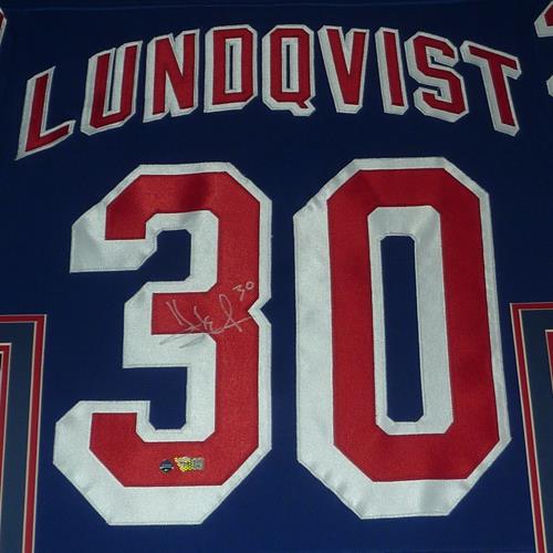 Henrik Lundqvist Autographed New York Rangers (Blue #30) Deluxe Framed Jersey - Steiner