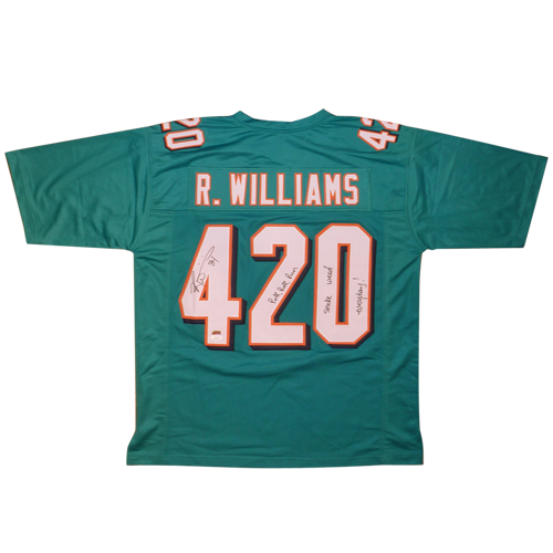 Ricky Williams Autographed Miami Teal 420 Custom Jersey w Puff