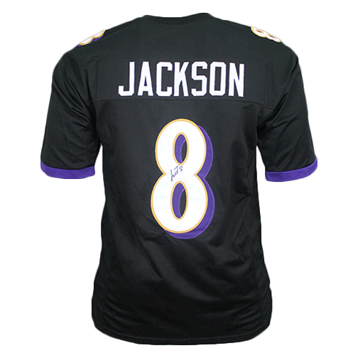 Lamar Jackson Autographed Baltimore (Black #8) Custom Jersey - JSA