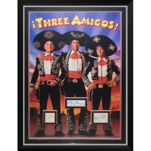 Three Amigos Full-Size Movie Poster Deluxe Framed with Steve Martin, Chevy Chase And Martin Short Autographs - JSA