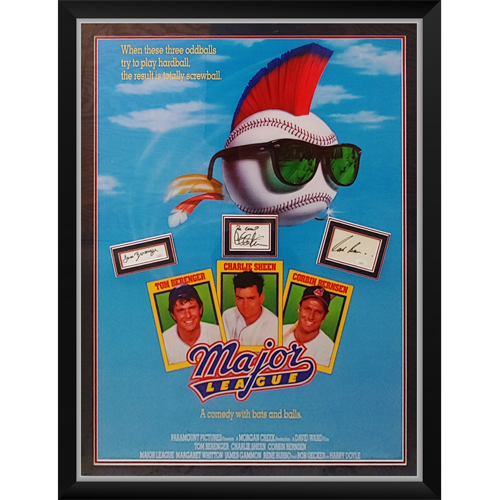 Major League Full-Size Movie Poster Deluxe Framed with Charlie Sheen, Tom Berenger And Corbin Bernsen Autographs - JSA