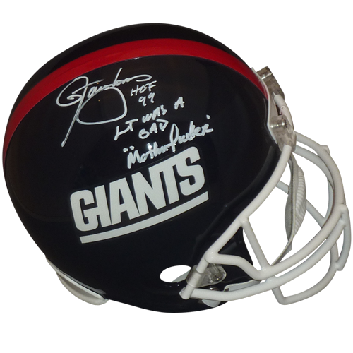 Lawrence Taylor Autographed New York Giants (Throwback) Deluxe Full-Size Replica Helmet w/ LT was a Bad M* F* Inscription - JSA