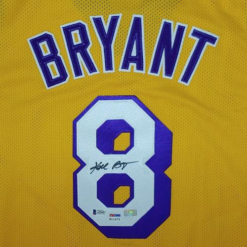 Kobe Bryant Autographed Los Angeles (Yellow #8) Custom Jersey - PSADNA, Beckett Letter