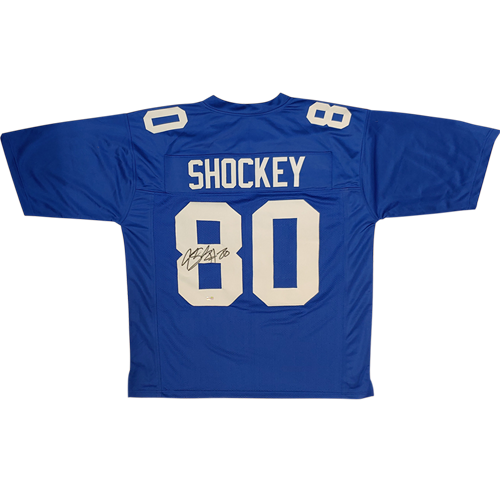 Jeremy Shockey Autographed New York Blue 80 Custom Jersey Palm Beach Autographs LLC