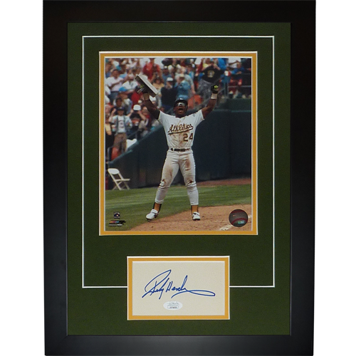 Rickey Henderson Autographed Oakland A's (Stolen Base Record) Signature Series Frame - JSA