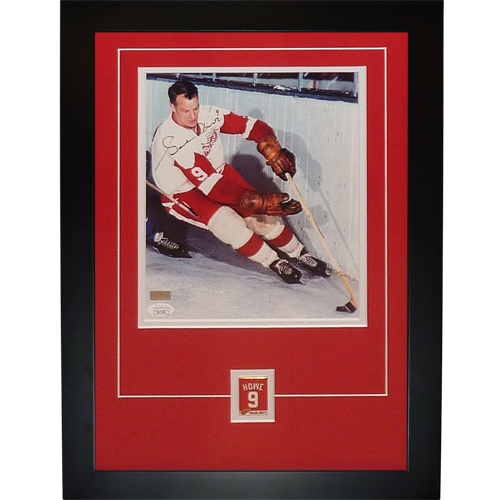 Gordie Howe Autographed Detroit Red Wings Deluxe Framed 8x10 Photo w/ Retirement Pin - JSA