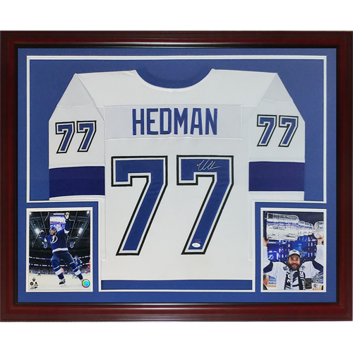 Victor Hedman Autographed Tampa Bay Lightning (White #77) Deluxe Framed Jersey - JSA