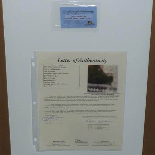 Lewis Hamilton Autographed Formula One Racing Deluxe Framed Triple Photo Piece - JSA