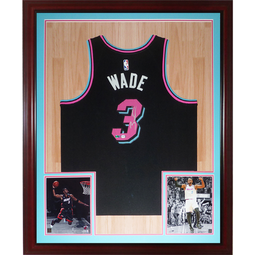 Dwyane Wade Autographed Miami Heat (Black Vice #3) Deluxe Framed Jersey - PSA