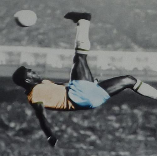 Pele Autographed Brazil Soccer (Bicycle Kick Spotlight) Deluxe Framed 16x20 Photo - PSADNA