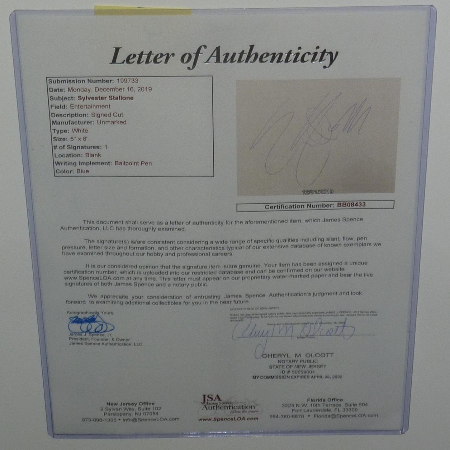 Rocky Full-Size Movie Poster Deluxe Framed with Sylvester Stallone Autograph - JSA Letter