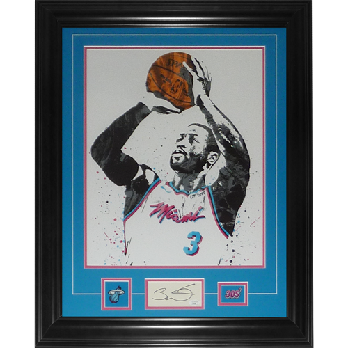 Dwyane Wade Autographed Miami Heat 11x14 Splash Art Deluxe Framed