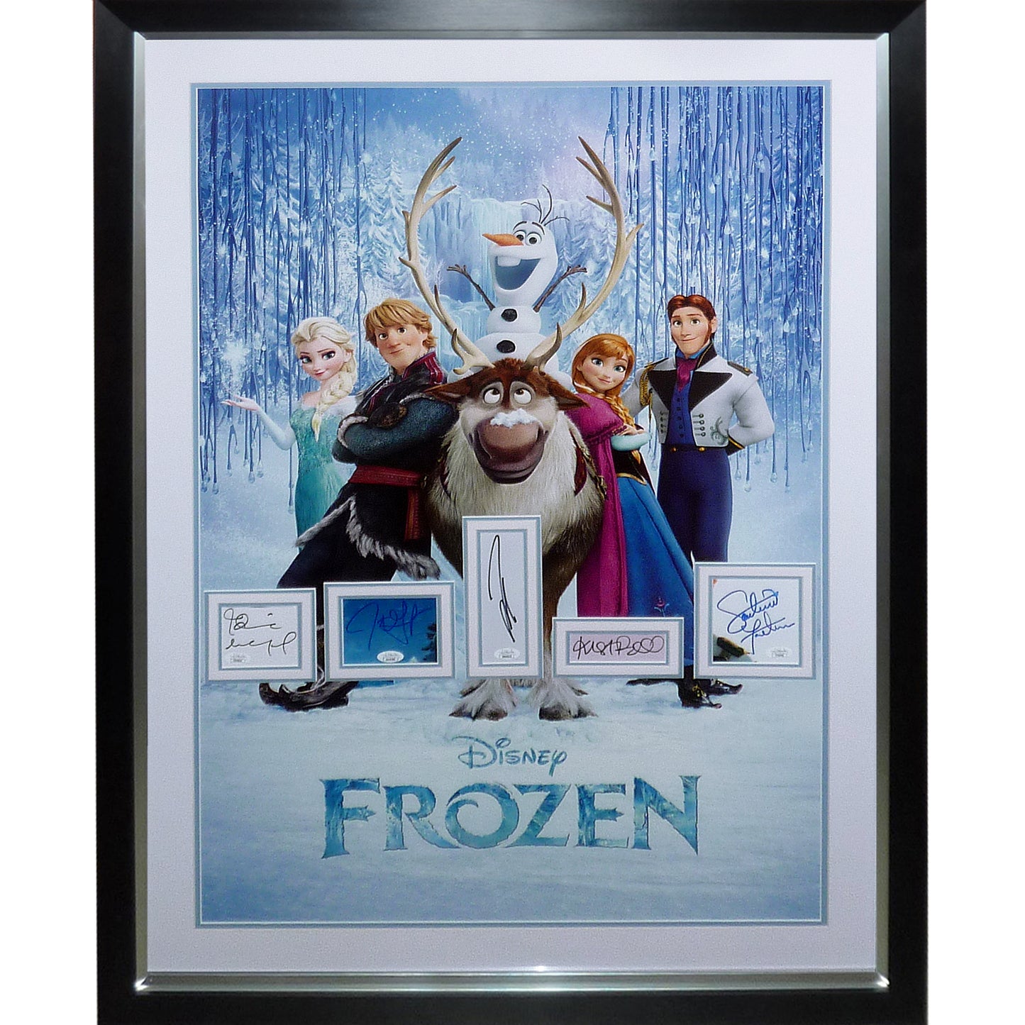 Frozen Full-Size Movie Poster Deluxe Framed with all 5 Cast Autographs - JSA