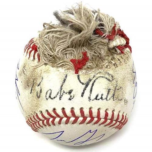 The Sandlot Cast Autographed Replica Babe Ruth Chewed Baseball - 6 Signatures - JSA