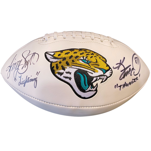 Keenan McCardell and Jimmy Smith Autographed Jacksonville Jaguars Logo Football "Thunder and Lightning"