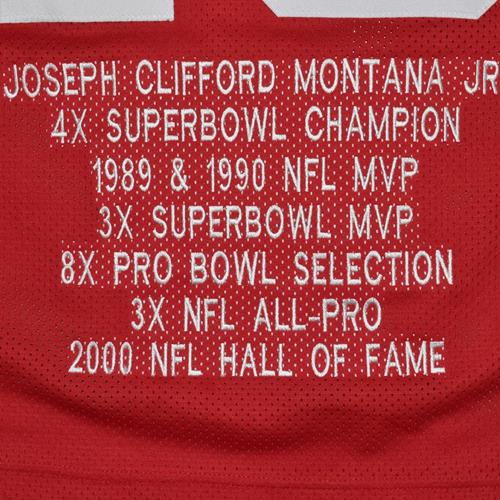 Joe Montana Autographed San Francisco (Red #16) Custom STAT Jersey - JSA