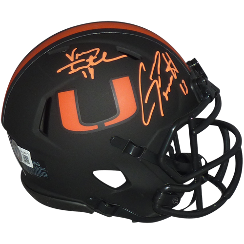 Vinny Testaverde And Gino Torretta Autographed Miami Hurricanes (ECLIPSE Alternate) Mini Helmet - BAS Witness