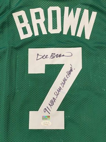 Dee Brown Autographed Boston (Green #7) Jersey w/ 91 NBA Slam Dunk Champ - JSA