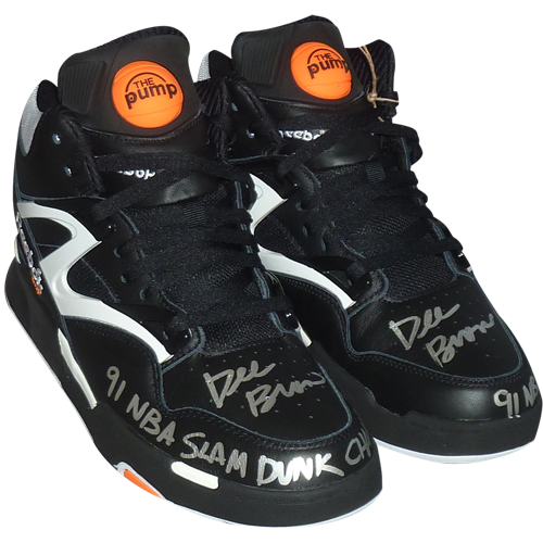 Dee Brown Autographed Pair of Reebok Pump Shoes w/ 91 NBA Slam Dunk Champ - Both Shoes Signed and Box Signed - JSA