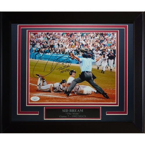Sid Bream Autographed Atlanta Braves (NLCS Slide) Deluxe Framed 8x10 Photo w/ The Slide