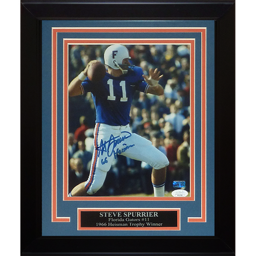 Steve Spurrier Autographed Florida Gators (Action) Deluxe Framed 8x10 Photo w/ 66 Heisman - JSA
