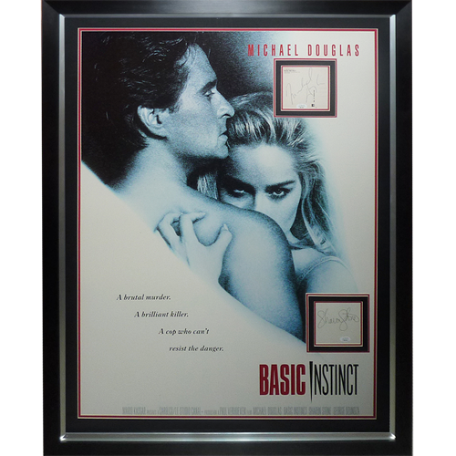 Basic Instinct Full-Size Movie Poster Deluxe Framed with Michael Douglas and Sharon Stone Autographs - JSA