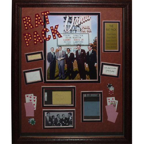 Frank Sinatra, Dean Martin, Sammy Davis Jr, Peter Lawford And Joey Bishop Autographed Rat Pack Deluxe Framed Shadowbox - JSA, PSA