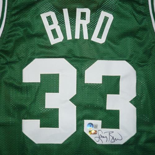 Larry Bird Autographed Boston (Green #33) Custom Jersey - Beckett Witness