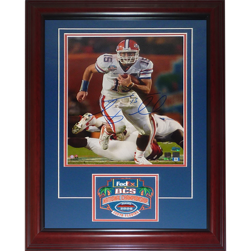 Tim Tebow Autographed Florida Gators (08 BCS Run Deluxe Framed 11x14 Photo with Patch - Tebow Holo