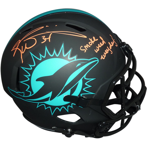 Ricky Williams Autographed Miami Dolphins (ECLIPSE Alternate) Deluxe Full-Size Replica Helmet w/ Smoke Weed Everyday - Radtke