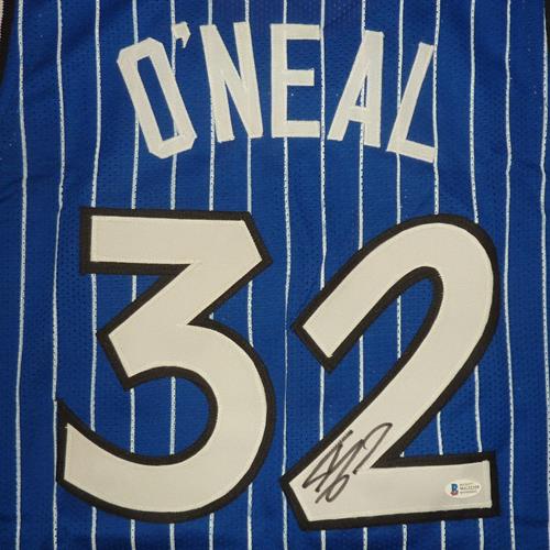 Shaquille O'Neal Autographed Orlando (Blue Pinstripe #32) Custom Jersey - Beckett