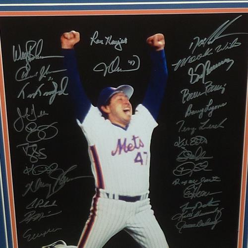 1986 New York Mets Team Autographed (World Series Champs - Orosco Celebration) Deluxe Framed 16x20 Photo - Beckett Letter