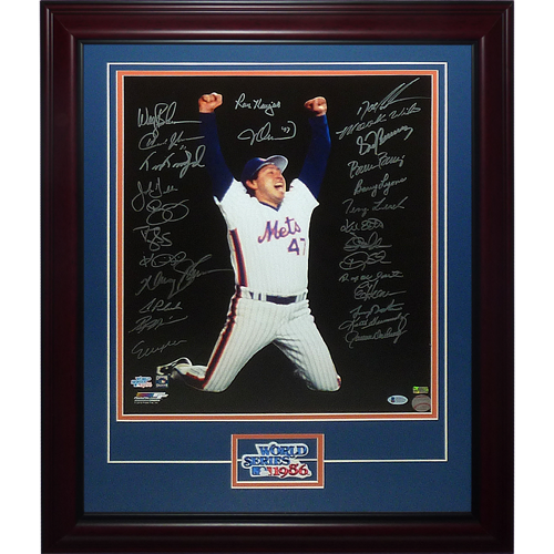 1986 New York Mets Team Autographed (World Series Champs - Orosco Celebration) Deluxe Framed 16x20 Photo - Beckett Letter