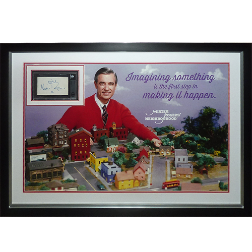 Mister Rogers Neighborhood Full-Size TV Poster Deluxe Framed with Fred Rogers Autograph - JSA