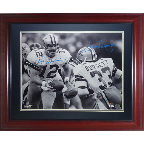 Roger Staubach And Tony Dorsett Autographed Dallas Cowboys Deluxe Framed 16x20 Photo - Beckett