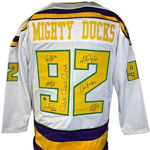 Mighty Ducks Autographed Custom White Jersey Beckett Authenticated