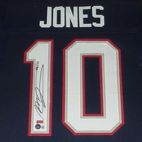 Mac Jones Autographed New England (Blue #10) Deluxe Framed Jersey - Beckett