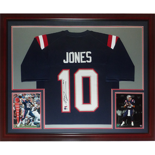 Mac Jones Autographed New England (Blue #10) Deluxe Framed Jersey - Beckett
