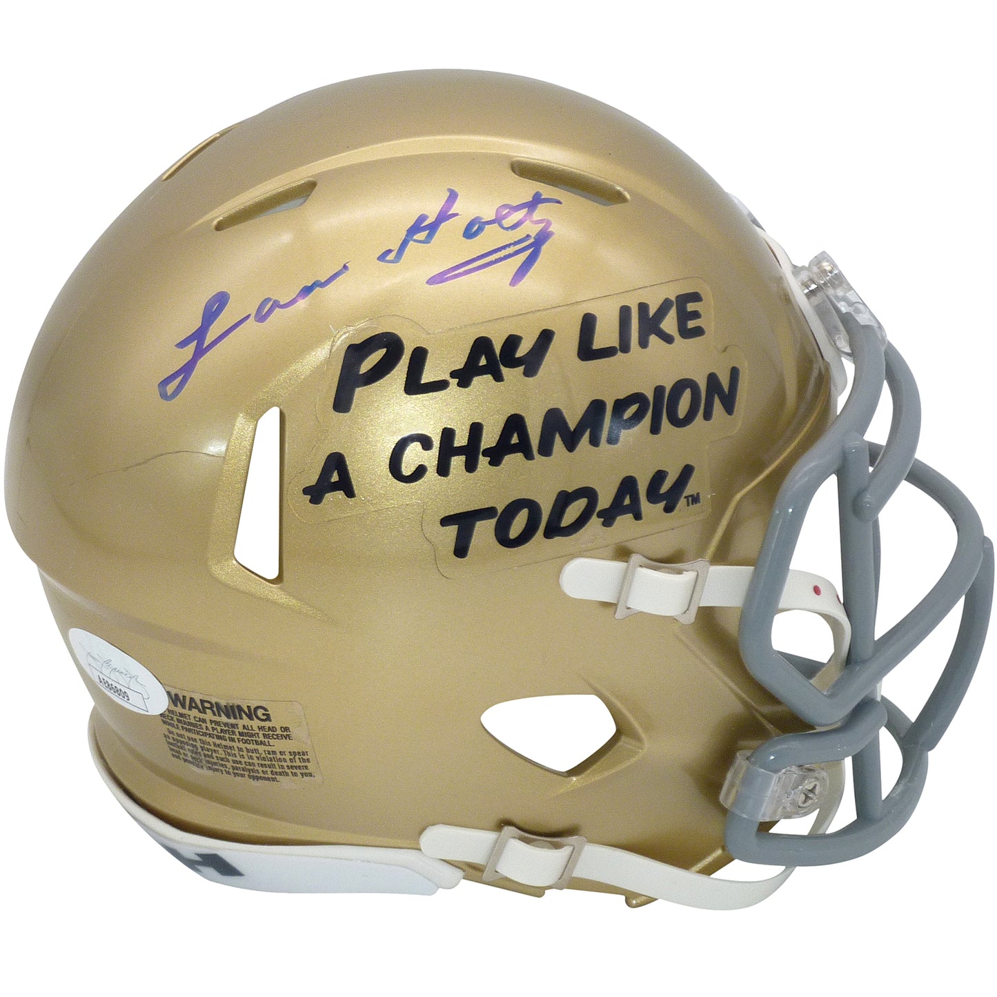 Lou Holtz Autographed Notre Dame Fighting Irish (Play Like A Champion Today) Mini Helmet - JSA