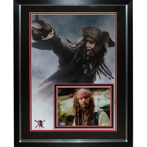 Pirates of the Caribbean 11x17 Movie Poster Deluxe Framed with Johnny Depp Autographed 8x10 Photo - JSA