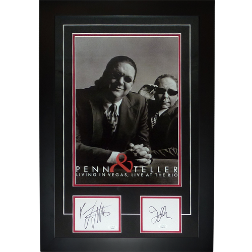 Penn And Teller 11x17 Show Poster Deluxe Framed with Penn Jilette and Teller Autographs - JSA