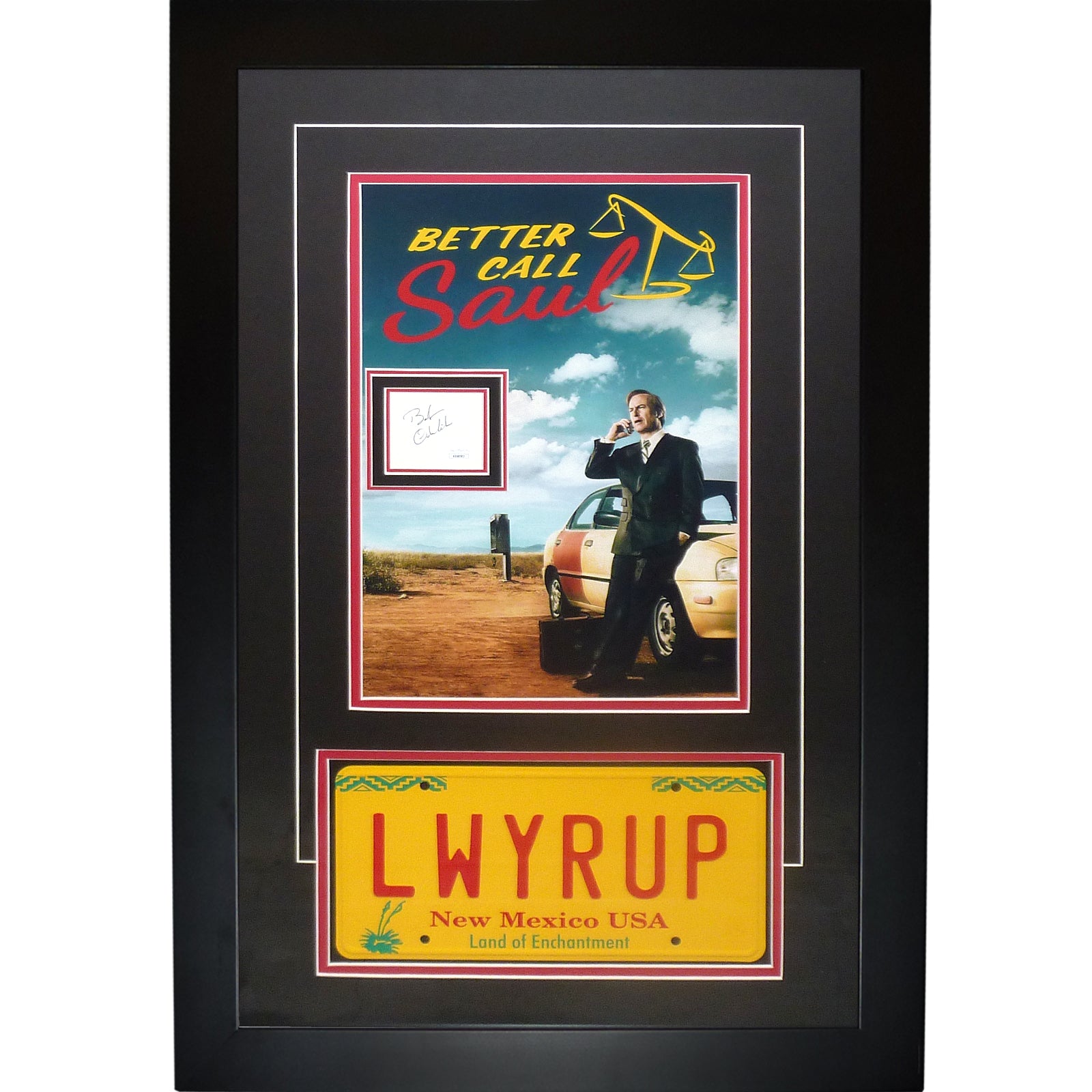 Better Call Saul 11x17 Movie Poster Deluxe Framed with Bob Odenkirk Autograph with LWYRUP License Plate - JSA