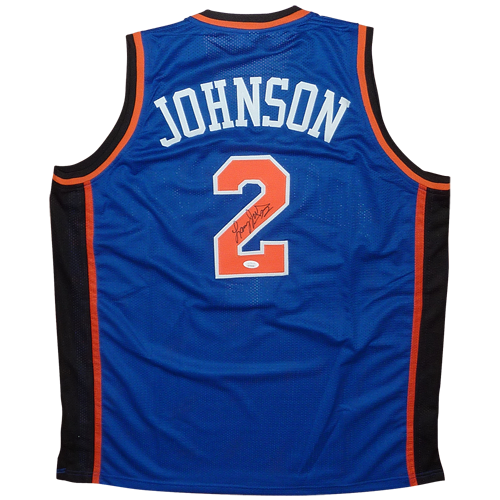 Larry Johnson Autographed New York (Blue #2) Custom Basketball Jersey - JSA