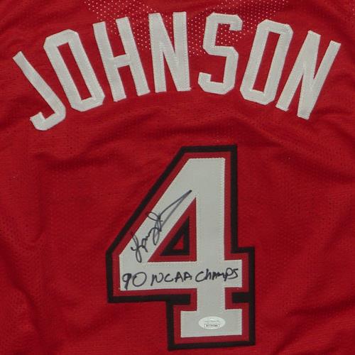 Larry Johnson Autographed UNLV Runnin Rebels (Red #4) Custom Jersey w/ 90 NCAA Champs - JSA