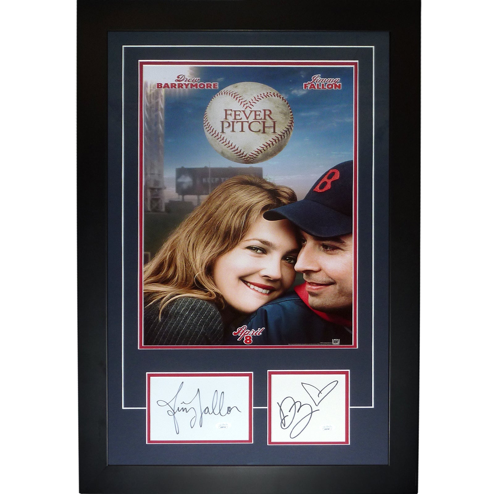 Fever Pitch 11x17 Movie Poster Deluxe Framed with Drew Barrymore And Jimmy Fallon Autographs - JSA