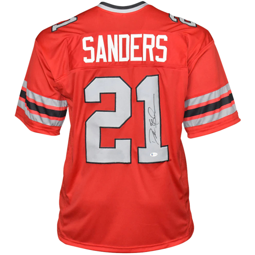 Deion Sanders Autographed Atlanta (Red #21) Custom Jersey - Beckett