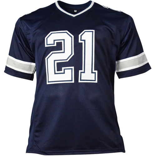 Deion Sanders Autographed Dallas (Navy Blue #21) Custom Jersey - Beckett