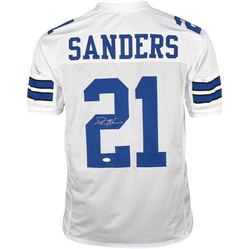 Deion Sanders Autographed Dallas (White #21) Custom Jersey - Beckett