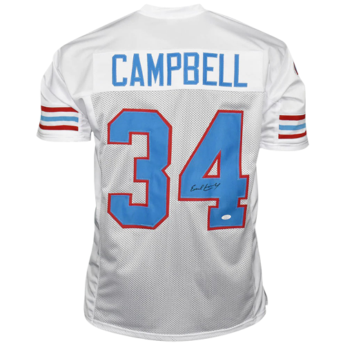 Earl Campbell Signed Houston Oilers White Jersey Running Action 8x10 Photo